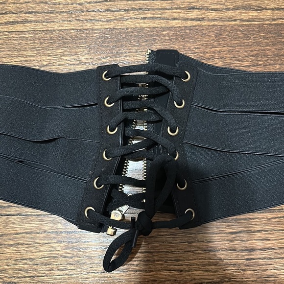 Elastic Women’s Wide Band Retro High Waist Black Corset Zip and Lace Up Belt - Picture 10 of 10